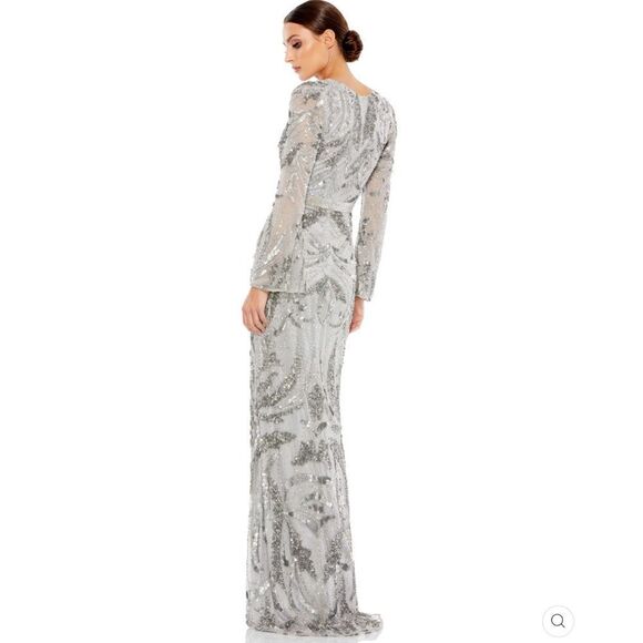 Mac Duggal 20263 Womens Silver SEQUINED FAUX WRAP SPLIT LONG SLEEVE GOWN Dress - Picture 5 of 14